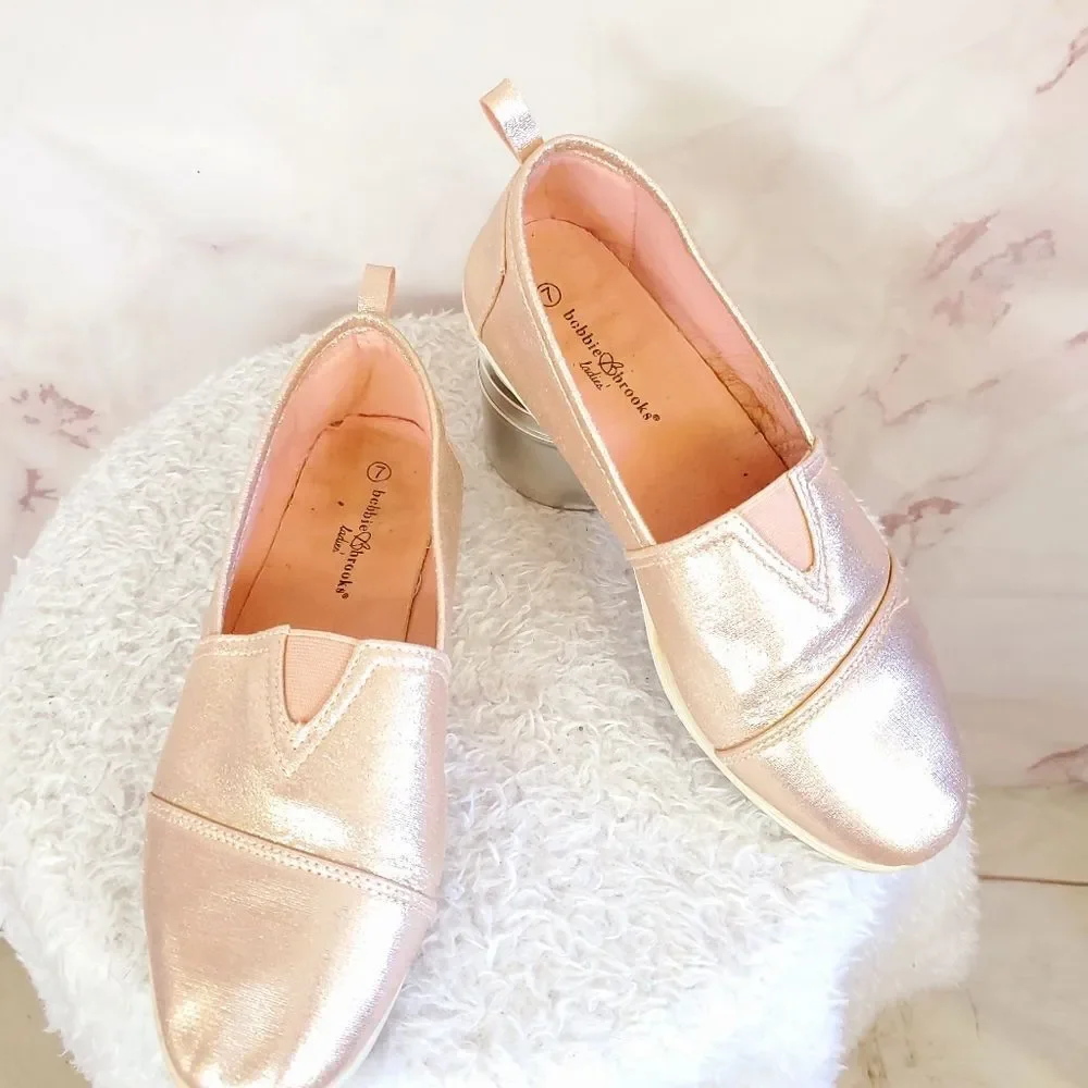 Bobbie Brooks rose metallic gold slip on shoes